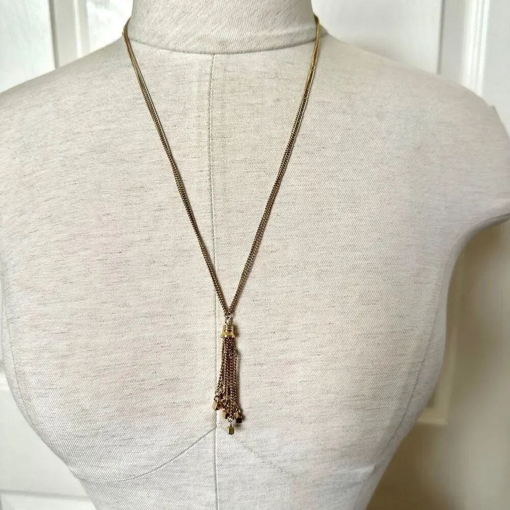 Gold tone tassel chain necklace